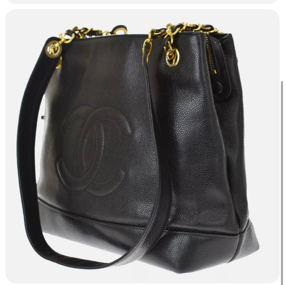 CHANEL CC Logo Chain Tote Bag Caviar Leather - Picture 2 of 4
